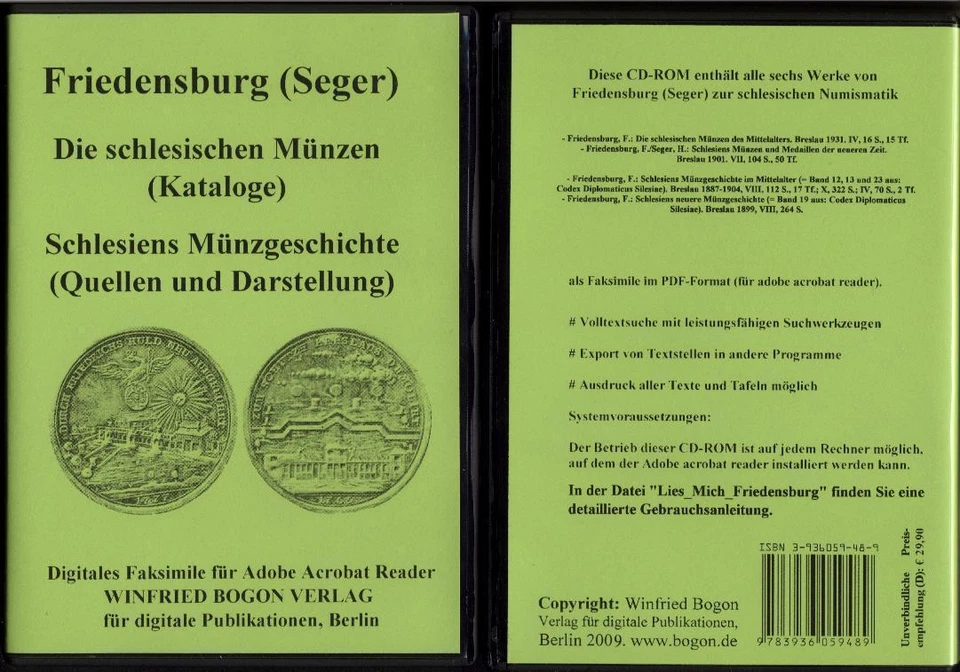 FRIEDENSBURG (SEGER): SCHLESISCHE MÜNZEN & MÜNZGESCHICHTE 6 BÄNDE auf CD-ROM