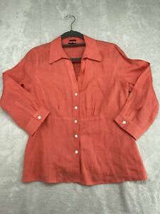 Talbots Irish Linen Blouse Button Up Women’s Coral Shirt 3/4 Sleeve Size 10P EUC