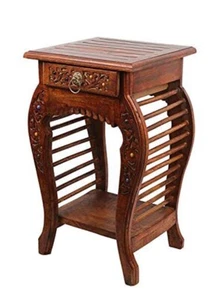 Handcrafted Wooden Side Table with Drawer – Antique Design, Intricate Carving - Picture 1 of 5