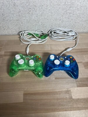 Two Rock Candy Xbox 360 Wired Controller Translucent Green And Blue. - Image 1 of 4