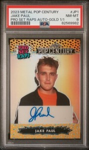 Jake Paul 2023 Leaf Metal Pop Century Pro Set Raps Gold Auto Autograph 1/1 PSA 8