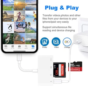 For iPhone iPad SD TF Memory Card Reader Adapter, Fast Data Transfer, For Office - Picture 1 of 7