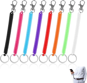 8Pcs Retractable Spring Coil Keychain, Coiled Lanyard with Keyring Lobster Clasp - Picture 1 of 12