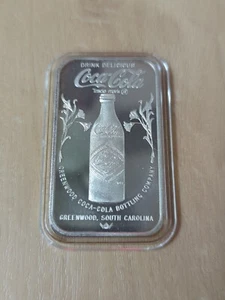 Barra de arte de plata Coca Cola 75 aniversario Greenwood S.C. 1 oz 999 Coca-Cola 1979 - Imagen 1 de 2