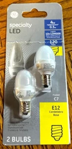 GE Specialty LED Frosted C7 120 Volts 4 Watt Replacement Bulbs 2 Count~ E12 - Picture 1 of 2