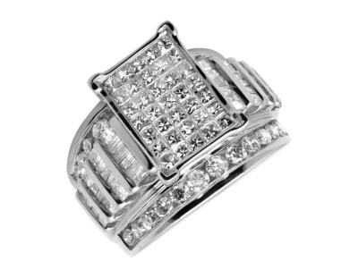Ladies 10K White Gold Baguette Princess Cut Real Diamond Engagement Ring 3.0ct - Image 1 of 4