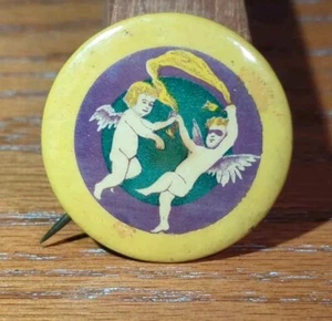 Antique Angel Cherub Pin Back Whitehead And Hoad Co Button Rare Vintage 1896 - Picture 1 of 4