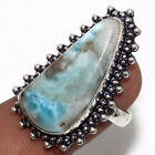 925 Silver Plated-larimar Ethnic Gemstone Handmade Ring Jewelry Us Size-8 Jw