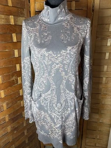 Free People S 36” Around L 33” Long Flared Sleeve Dress Pockets Mock Neck Comfy - Picture 1 of 11