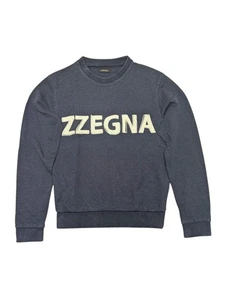 Zegna S Soft Navy Blue Logo Patch Sweatshirt - Picture 1 of 6