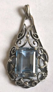 Jugendstil Anhänger mit blauem Stein aus 830 Silber - 53x25 mm - 8,5 Gramm - - Bild 1 von 5