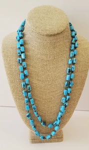 Vintage Perlenkette blau Glas verbunden Perlen XLong 25" Tropfen Strang stapelbar - Bild 1 von 8