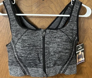 Avia Zip Front Seamless Sports Bra Black Gray Racerback Medium Support Womens XL - Picture 1 of 4