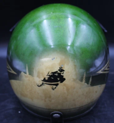 Capacete verde floco metal insígnia escudo facial completo década de 1970 vintage LG XL - Imagem 1 de 4