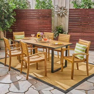 Alderson Outdoor 6-Seater Rectangular Acacia Wood Dining Set, Teak and Black - Picture 1 of 5