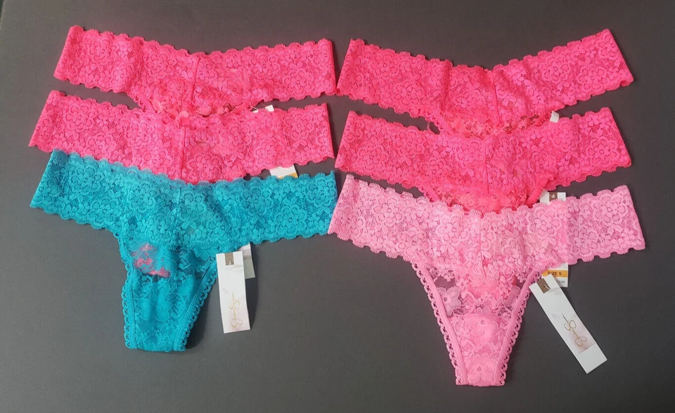 Lote ULTRA COQUETAS Rosa Caliente Turquesa Encaje Tanga Bragas PEQUEÑAS Jessica Simpson Nuevas con Etiquetas Foto 1 de 4