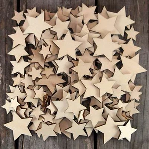 Over 100 Small Plain Wooden Pointed Stars Craft Shape 3mm Plywood 2-4cm Size - Picture 1 of 2