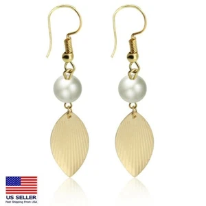 Fashion Women Pearl Jewelry Earrings Vintage Leaf Tassel Style Stud Hook - Picture 1 of 5
