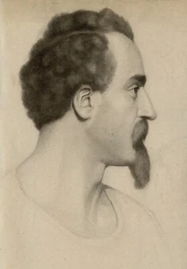 Life-sized 19th century portrait drawing bearded man male French School c. 1850 - Picture 1 of 3