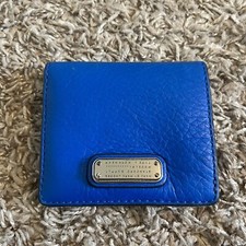 Marc Jacobs Blue Tumbled Leather Bi Fold Card Case Wallet