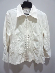 Ravel Shirt Women Size Large WHITE Stretch Textured ZIP FRONT - Picture 1 of 9