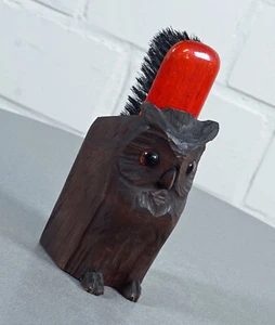 Holz Schuh,- Kleider Bürstenhalter in Form einer Eule Vintage 1970er Jahre RAR - Picture 1 of 6