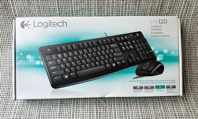 NIB Logitech MK120 Black Desktop Ensemble Keyboard & Mouse Wired USB 920002565 - Image 1 of 4