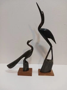 Vintage Wood Carved Cranes Stork Heron Figurine Sculpture Set Of 2 - Bild 1 von 17