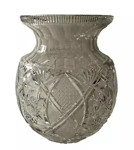 Vintage Bohemian Cut Glass Crystal Large Vase Honeycomb cut neck 8 1/4" - Picture 1 of 10