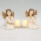 Pair Of Angel Memorial Ornaments Stone Effect Resin & Led Grave Candle Tribute