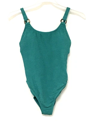 Shade & Shore 女式 M 8-10 Teal 高腿 Pucker 纹理连体泳衣 — 第 1/4 张图片