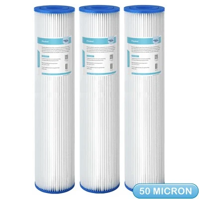 3 Pack 20"x4.5" 50 Micron Washable Pleated Sediment Water Filter Replacement - Image 1 of 4