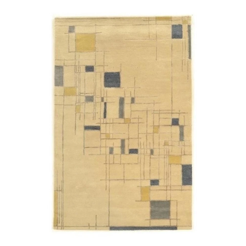 Alfombra acolchada a mano Hawthorne Collection 2' x 3' en marfil y azul Foto 1 de 1