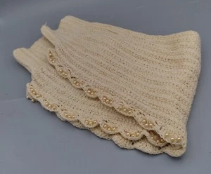 Vintage Cream Knit Shoulder Wrap Warmer Collar Scarf Stole Pearls FREE SHIPPING - Picture 1 of 7