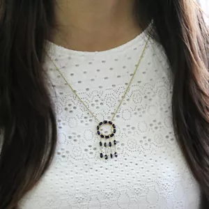 Natural Blue Sapphire Dangling Pendant 9k Solid Yellow Gold Minimalist Necklace - Picture 1 of 5