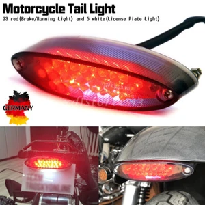 E-Geprüft Motorrad LED Rücklicht Bremslicht Mit Kennzeichenhalter Schwarz Getönt - Picture 1 of 7