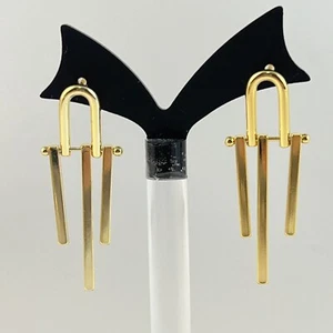Modernistische kinetische geometrische goldfarbene durchbohrte Pfosten hängende Ohrringe - Bild 1 von 3