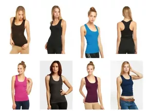 Women's Racerback Sleeveless Tank Top Basic Polyester Solid Ribbed Cami TT400 - Picture 1 of 18