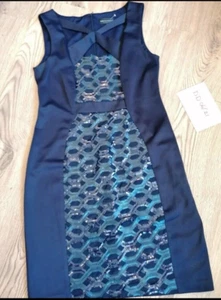 Connected Apparel Ladies Blue Dress With Sequin Detail - Size 12 - Picture 1 of 6