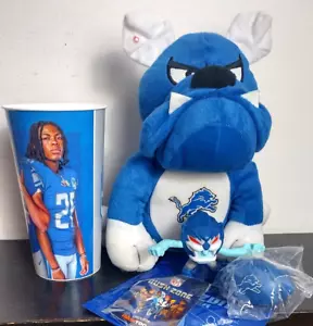 NFL Detroit Lions Plush Bulldog, Gibbs Mug, Mini Quarterback Figure New in Bag - Picture 1 of 4
