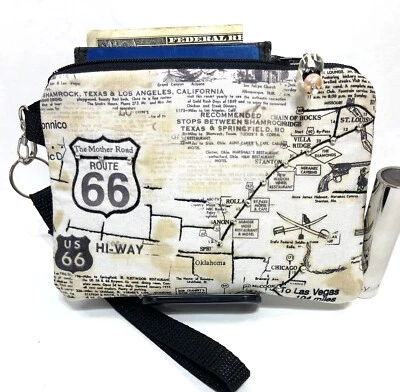 Маршрут 66-дорожная карта-ручной работы-деньги-монета-ID-CreditCard-браслет-кошелек-мешочек - Изображение 1 из 4