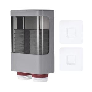 Wall Mount Cup Dispenser with Mounting Adhesive Double Slot for Home, Grey - Picture 1 of 6