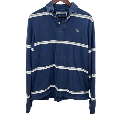 Abercrombie Fitch Polo Shirt Mens XXL 2XL Rugby Muscle Blue White Stripe Moose - Image 1 of 4