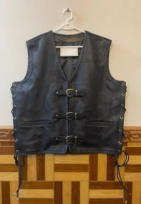 Chaleco de cuero de vaca para hombre Chaleco de motociclista trenzado de cuero Foto 1 de 4