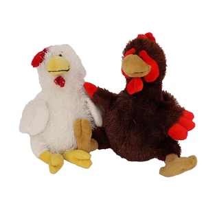 2 Lot Webkinz Ganz 10 in Brown Rooster HM346 White Chicken HM205 Plush No Tags - Picture 1 of 11