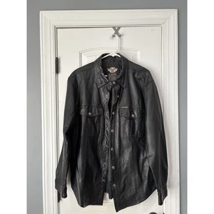 Harley Davidson Leather Button Shirt Jacket Shacket An American Legend Mens L - Picture 1 of 3