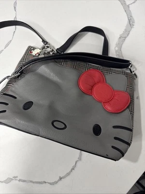 Loungefly Hello Kitty Bow Gray Plaid Shoulder Crossbody Bag Leather 2019 Sanrio - Image 1 of 4