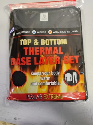 Polar Extreme Thermal Base Men's Layer LARGE Black Top/Bottom Set #GMB-PDQ-MB