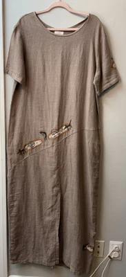 Hand Painted Linen AUDREY YOZIE Deco Art to Wear Signed Maxi Dress Indigenous - Image 1 of 4