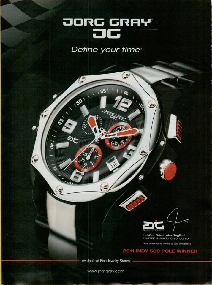 Reloj Jorg Gray Alex Tagliani IndyCar Driver JG 2011 anuncio impreso vintage Foto 1 de 1